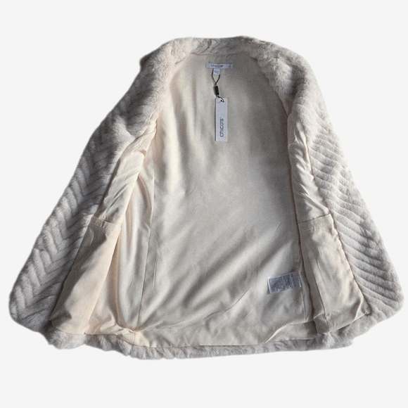 Chico's Pearl Embellished Faux Fur Vest Color Ivory - Picture 3 of 9